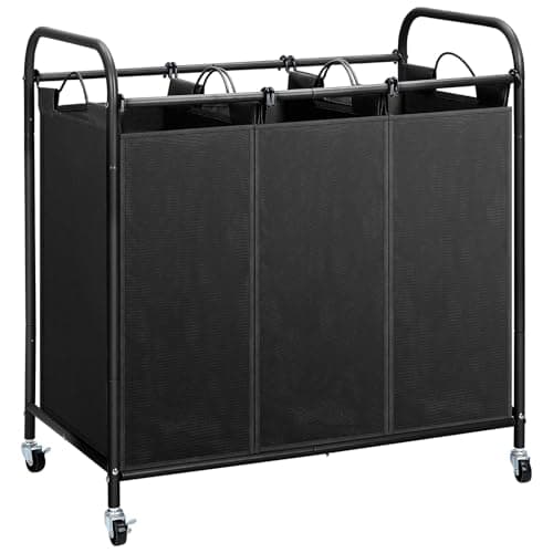 Laundry Sorter Cart, Rolling Laundry Cart with 3 Large Removable Bags, Laundry Organizer Hamper Basket with Lockable Wheels for Laundry Room Bed Room Clothes Storage