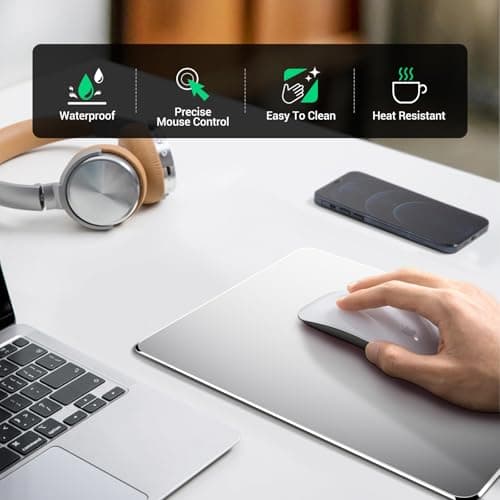 HONKID Hard Metal Mouse Pad for Desk, Aesthetic Rigid Mouse Pad for Magic Mouse and Pro/Air with Stable Rubber Base, Aluminum Mousepad for Travel and Home Office (Silver) 5