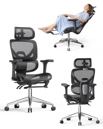naspaluro Ergonomic Office Chair, 350 LBS Capacity, High Back, 5.5-6.5 ft Fit, 3D Armrest/Headrest, Adjustable Lumbar Support & Seat Height, Footrest & PU Wheels, Swivel Mesh Chair for Long Hours Work