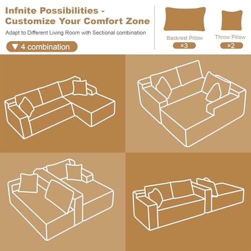 AUGOP 108" Sectional Couches for Living Room Modern Modular Sofa with L-Shape Couchs Upholstered Boneless Couch Deep Seat Sectional Couch with Chaise (Camel, Right Facing Chaise+2Seaters) 8