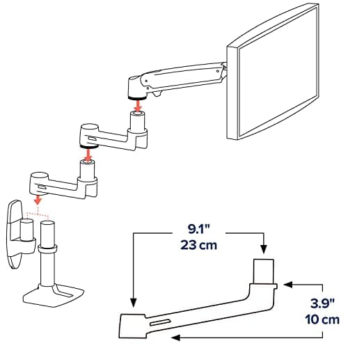 Ergotron – LX Monitor Arm Extension – Add-on for LX Desk and LX Wall Monitor Arms, LX Keyboard Arm – Polished Aluminum 4