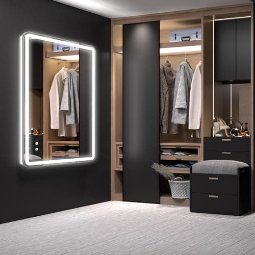 Vosuja 20x28inch LED Bathroom Mirror Rounded Corner Rectangle Frameless, 3 Colors Lighted & Stepless Dimmable Vanity-Mirror-with-Lights, Anti-Fog, Horizontal/Vertical Hanging Wall Mirror 9