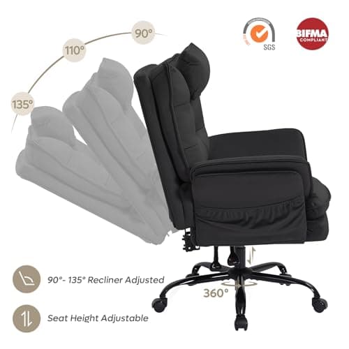 Bestier Cross Legged Office Chair, Criss Cross Chair with Adjustable Arms, 135° Reclining Velet Executive Chair with Wheels, Big and Tall Computer Desk Chair for Home, Office - Black 6