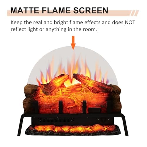 PuraFlame 24" Free Standing Electric Fireplace Log Set Insert, 750W/1500W Heater, 6 Flame Colors with 5 Brightness, Crackling Sound, Remote Control 6