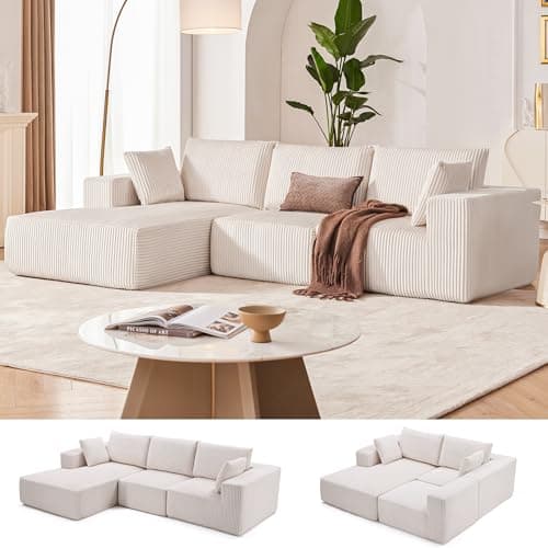108” Modular Sectional Sofa, Cloud Sectional Couch with Deep Seat, Modern Modular L-Shape Sofa Couch with Chaise,Upholstered Boneless Couches for Living Room Bedroom (Beige, Left Facing Chaise)