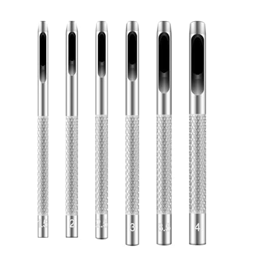 Hollow Leather Hole Punch Set with 6PCS Steel Tools (1.5mm-4mm) - Hole Punch Tool for Belts, Felt & Gaskets - Belt Hole Puncher for Leather Crafts