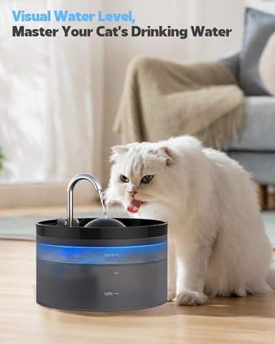 UIOOQ Cat Water Fountain, Pet Waterer Fountain with Ultra Silent Pump, Activated Carbon Filter Keep Water Fresh, 2.2L Capacity, Faucet Design, Anti Sputtering, Suit for All Kinds of Cat 5
