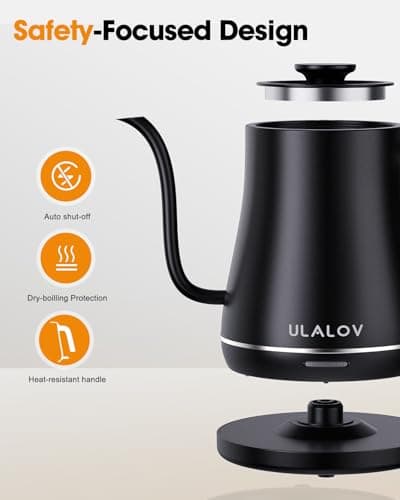 Ulalov Electric Kettle 1L Gooseneck Water Kettle Quick Heating for Pour Over Coffee & Tea, Stainless Steel Hot Water Boiler with Auto Shut-Off, Boil Dry Protection, Matte Black,1200W 8