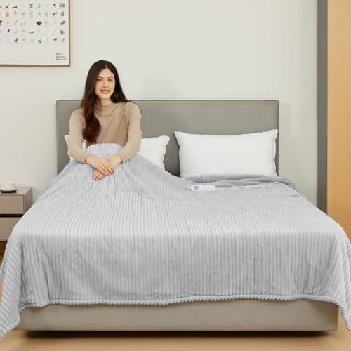 Electric Heated Blanket Queen Size, Fast Heating Soft Flannel Heated Blanket 84x90 inch with 8H Timer, 6 Heating Levels, Machine Washable, ETL & FCC Certified (Grey) 7