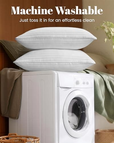 Qnoon Hotel Collection Bed Pillows for Sleeping, Bed Pillows Queen Size Set Of 2,Gusseted Pillow for Back, Stomach or Side Sleepers 7