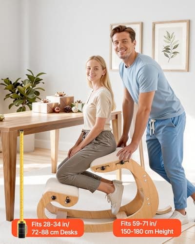 VEVOR Ergonomic Kneeling Chair, Wooden Posture Knee Chair with Adjustable Thick Foam Cushions, Backrest and Wood Frame, Adjustable Height, Relief for Neck or Back Pain for Home, Office or Meditation 9