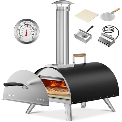 Multi-Fuel Pizza Oven Outdoor, 12" Portable Wood and Gas Fired Pizza Oven with Thermometer,Gas Hose & Pizza Stone,Heats up to 1000°F,Stainless Steel Pizza Oven for Backyard or Camping Pallet of