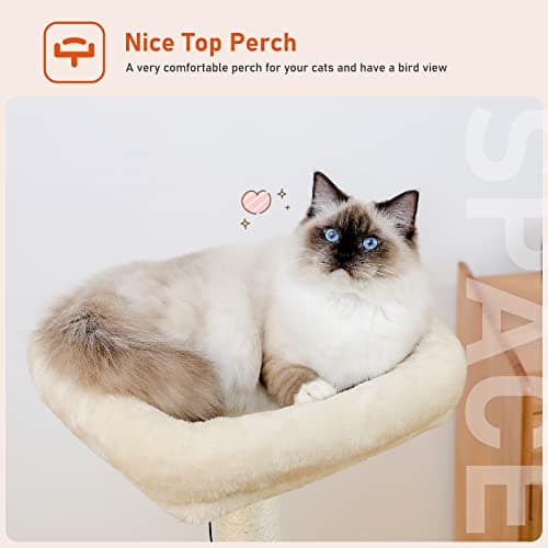 PEQULTI Cat Tree Modern Cat Tower for Indoor Cats,Multilevel Cat Play House with Large Condo, Spacious Hammock, Cozy Top Perch,Scratching Post and Dangling Balls 5