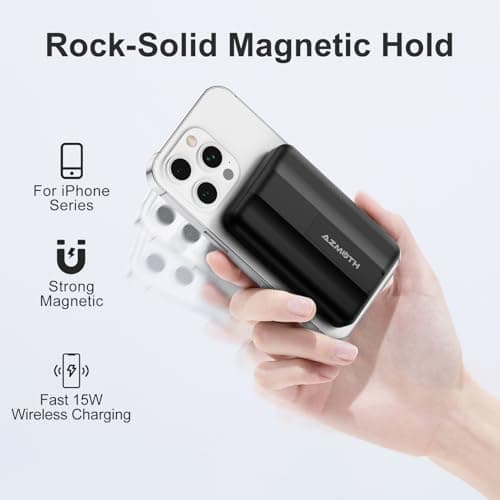 Azmuth Wireless Portable Charger with Stand, Slim 10000mAh Magnetic Power Bank for Magsafe, 22.5W Fast Charging Battery Pack Compatible with iPhone 17/16/15/14/13/12 Series 5