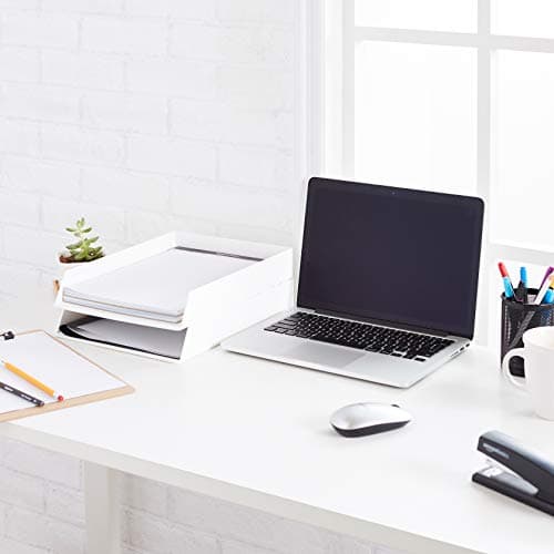 Amazon Basics Rectangular Plastic Desk Organizer, Letter Size Tray for Documents, 13 x 9.7 x 2.2 inches, White, 2-Pack 5