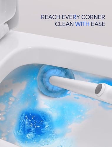 LFBEAR Disposable Toilet Brush Wand, Wall Mounted Toilet Cleaner Kit with Holder, 12 Refills Replacement Heads for Bathroom Cleaning 5