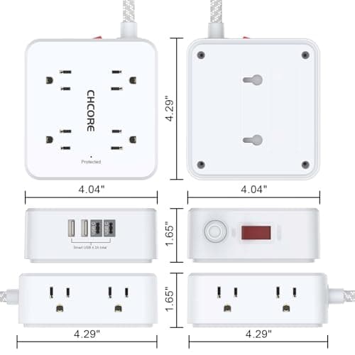 Surge Protector Power Strip - CHCORE 5Ft Braided Extension Cord with 8 Outlets with 4 USB (2 USB C) Charging Ports, Flat Plug Multi Plug Outlet Extender Charging Station for Home Office, ETL, White 7