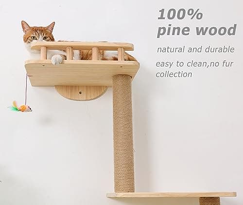Cat Tree Wall Mounted with 4 Levels Shelves, 73" Wood Corner Tower Inside Kitten Scratching Post for Climbing,Perching and Lounging (Right to Left) 7