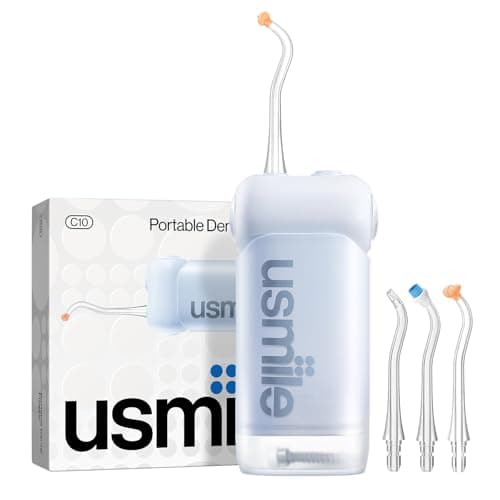 usmile C10 Portable Water Flosser – Travel-Friendly, 95-Day Battery, 4 Modes, 360° Nozzle, 180ml Tank, IPX7 Waterproof, Dentist-Recommended for Braces, Implants & Sensitive Gums (Blue)