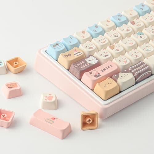 TYRIXKI PBT Keycaps 142 Keys Cute Keycaps Dye-Sublimation Sea Salt Cat Keycap Mao Profile Custom Keycap for Cherry Gateron MX Swithes Mechanical Keyboards 6