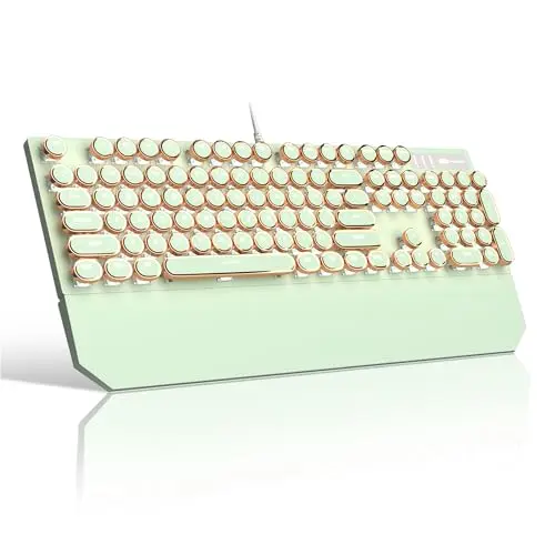 Camiysn Typewriter Style Mechanical Gaming Keyboard, Green Retro Punk Gaming Keyboard with White Backlit, 104 Keys Blue Switch Wired Cute Keyboards, Round Keycaps for Windows/Mac/PC 8