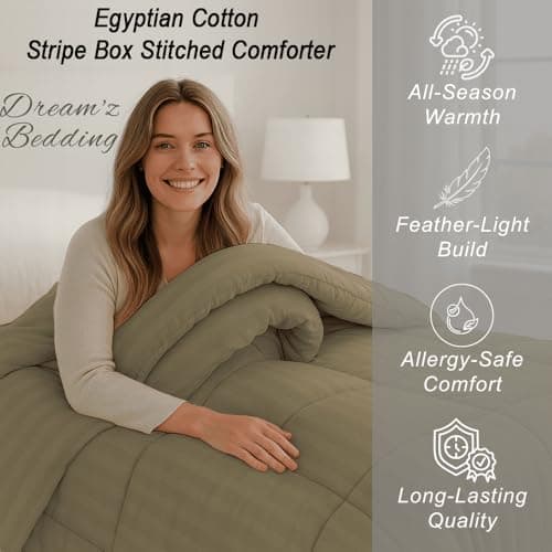 Luxury 350 Thread Count 100 GSM Fiber Fill 1pc Comforter RV Champer Short Queen Size, Taupe Stripe 100% Egyptian Cotton 5