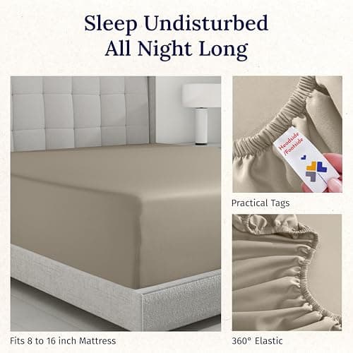California Design Den Full Size Fitted Sheet Only - 100% Cotton, 600 Thread Count, Soft Deep Pocket Bottom Fitted Sheet, Sateen Weave, Premium-Feel Bedding, Featuring Foot Side Indicator (Cool Taupe) 5