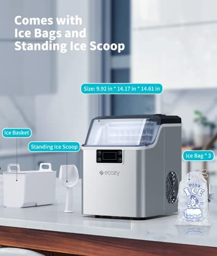 ecozy Countertop Ice Makers, 45lbs Per Day, 24 Cubes Ready in 13 Mins, Stainless Steel Housing, Auto Self-Cleaning Ice Maker with Ice Bags and Ice Scoop for Kitchen Office Bar Party 7