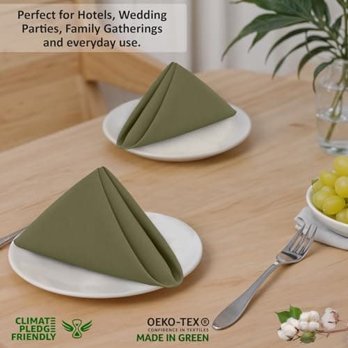 Ruvanti Cloth Napkins Set of 12, 18x18 Inches, 100% Cotton, Washable, Soft & Absorbent, Perfect for Wedding, Christmas, ‎Thanksgiving Dinners - Capulet Olive 7