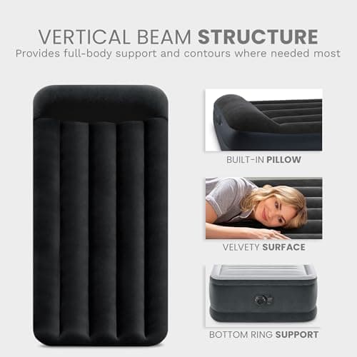 Intex Raised Airbed Mattress with Built-in Pump, Dura-Beam Plus Pillow, Twin - Portable Inflatable Luxury Blow-Up Bed for Adults, Camping, Guests 7