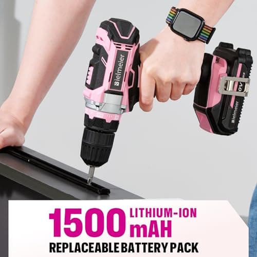 Bielmeier 20V MAX Cordless Electric Drill Set with LED Light - Electric Drill, Variable Speed,64+1 Position,3/8" Keyless Chuck,Flex Shaft, 28pcs Drill Bits,Battery & Charger Included(Pink) 5