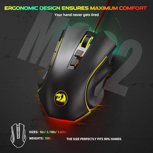Redragon M602 Gaming Mouse, Ergonomic RGB Gaming Mouse Wired with 7200 Adjustable DPI, 9 Programmable Buttons, Professional Software for Gamer Office [Black] 5