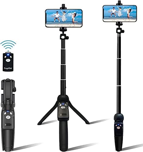 Fugetek 42" Compact Selfie Stick & Tripod, Extendable, Wireless Bluetooth Remote, Lightweight Aluminum, Travel Ready, Compatible with iPhone 14 13 12 Pro Xs Max Xr X 8Plus 7 & Android