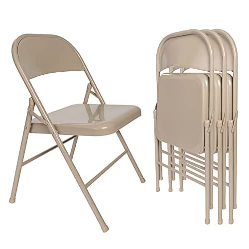 VECELO Metal Folding Chairs 4 Pack, Double Hinged Steel Frame Easy Foldable&Stackable for Office Kitchen Dinning Wedding Patio and Garden