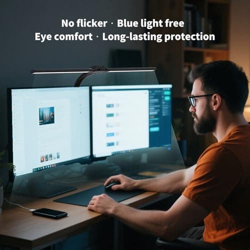 CRLIVOING Full Spectrum LED Desk Lamp, Sun Lamp 15W Eye-Caring Table Light with CRI≥95, Flicker-Free, Low Blue Light, 2700K-6500K, Stepless Dimming, 360° Arm, Clamp Base for Office & Study 6