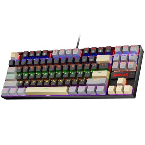 Redragon K552 Mechanical Gaming Keyboard, 87-Key Compact, LED Gaming Keyboard with Red Switches, Anti-Ghosting, Metal Frame for PC Gaming & Typing, Beginner-Friendly (Eclipse Gilded)