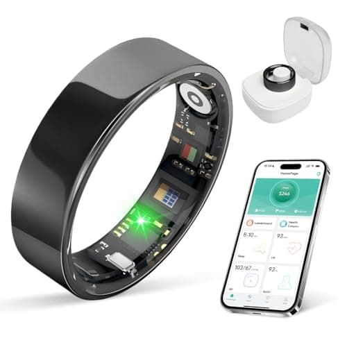BIEMHA Smart Ring Health Tracker, Sleep/Exercise Monitoring, iOS/Android Compatible, IP68 Water Resistance, No Subscription Required, 5-Day Battery Life, Suitable for Both Women and Men (Black, 8)