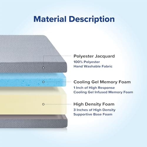 Olee Sleep Tri-Folding Memory Foam Mattress Topper, 4 Inch Gel Folding Mattress for Camping, Foldable Guest Bed, Washable Cover, CertiPUR-US Certified, Soft, Grey, Single Size 7