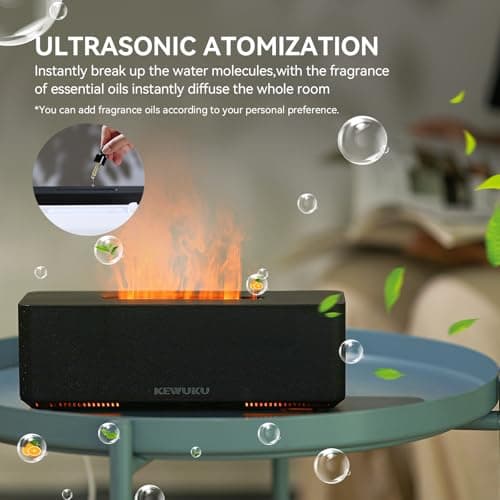 KEWUKU Essential Oil Diffuser and Humidifier with Flickering Flame Light, 10oz,Ultrasonic, Quiet, Auto Shut Off for Bedroom, Office, Yoga 5