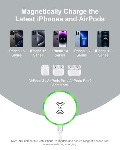 Pixelsnap MagSafe Wireless Charger Pad Stand– 15W Fast Charging Magnetic Pad for iPhone 17/16/15/14, Google Pixel 10/9a/9/9 Pro XL, Samsung Galaxy S25/S24, AirPods, Qi-Enabled Android Cordless Charger 7