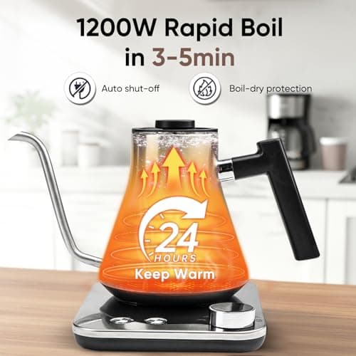 COZII Gooseneck Electric Kettle with ±1°F Temperature Control, 1200W Quick Heating for Pour Over Coffee & Tea, 0.9L Water Boiler with 24H Keep Warm & Auto Shut Off, Stainless Steel Interior, Silver 5