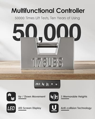 TIQLAB Electric Height Adjustable Standing Desk 47.2×23.6 inch, Sit Stand Desk with Splice Board, Memory Controller, White Frame & Maple Top Computer Workstation for Home Office 5