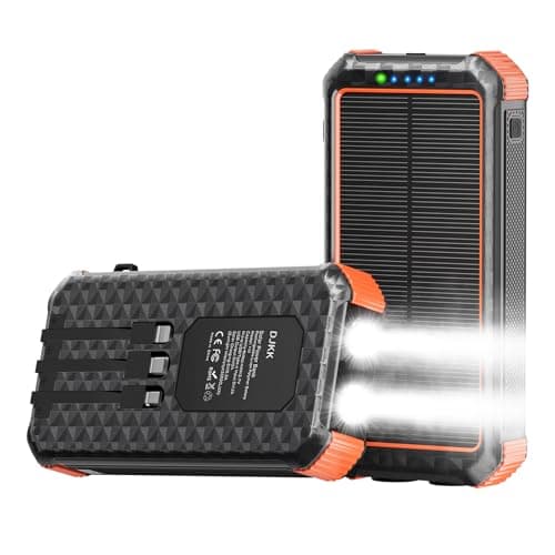 Solar Portable Charger Power Bank:46800mAh Phone Powered Battery Pack Built-in 3 Cables 15w Fast Charging 4 Output for All Mobile Devices,Dual Flashlights&Compass for Travel/Camping/Emergency (Orange)