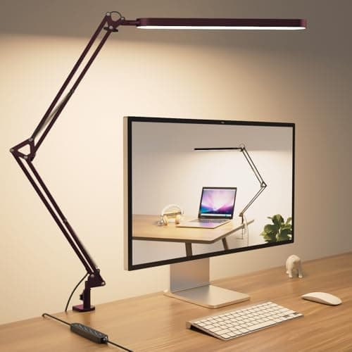 SKYLEO Desk Lamp for Home Office - 33" LED Desk Light - Touch Control - 5 Color Modes X 11 Brightness Levels - 1300ML(112 Pcs Lamp Beads) - Timmer & Memory Function - 12W Metal Clamp Lamp - Black