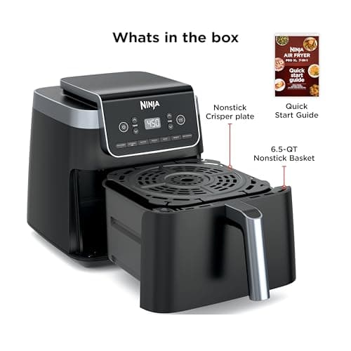 Ninja | Air Fryer Pro XL | 6.5QT Capacity fits up to 9lbs of Wings| 7-in-1 Max Crisp, Broil, Air Fry, Roast, Bake, Reheat & Dehydrate | Dishwasher Safe Parts | Space Saving | Grey | AF182AMZ 9