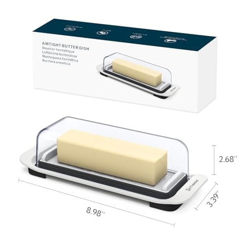 KITCHENDAO Airtight Butter Dish with Lid for Countertop and Refrigerator Door Shelf, Butter Keeper, Plastic Butter Holder Tray Container for West/East Coast Butter, White 7