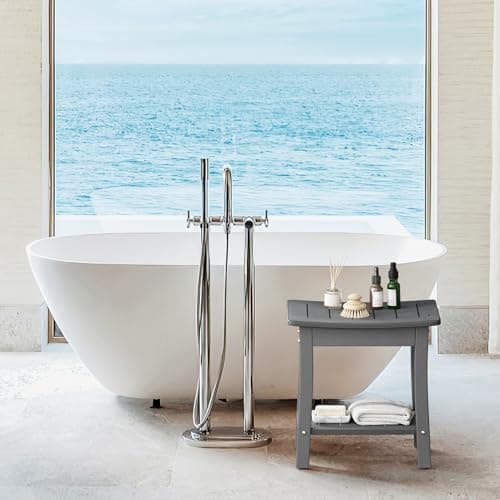 Homenjoy HDPE Shower Bench Stool, Waterproof Shower Seat for Inside Shower, Shower Stools for Shaving Legs with Storage Shelf for Bathroom, Gray 5