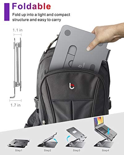 brocoon Adjustable MacBook Laptop Stand for Desk | Ergonomic Aluminum Laptop Riser with Heat-Vent, Compatible for 10-17" Laptops, Space Grey 5