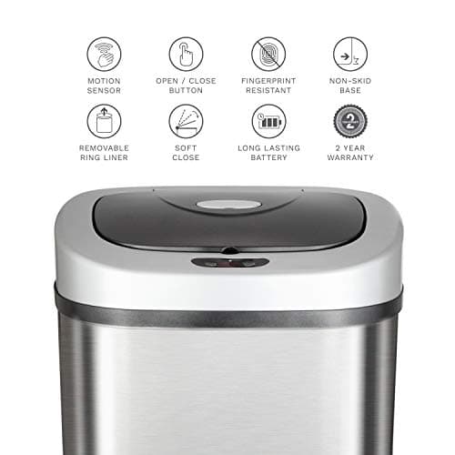 NINESTARS DZT-80-4 Automatic Touchless Motion Sensor Oval Trash Can, 21 Gal. 80 L., Stainless Steel 9