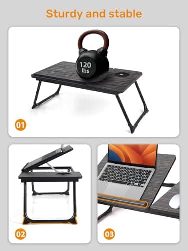 Lap Desk for Couch/Sofa/Floor, 5-Angle Adjustable Bed Desk with Foldable Legs &Cup Holder, Light Weight Bed Tray Table for Writing/Eating/Reading, Portable Laptop Stand for Adults, Kids 7